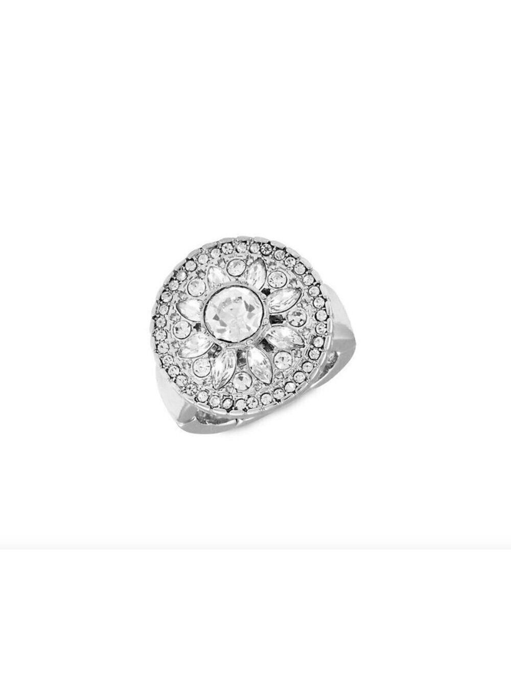 GUESS Silvertone & Crystal Ring - One Size - Silver Color